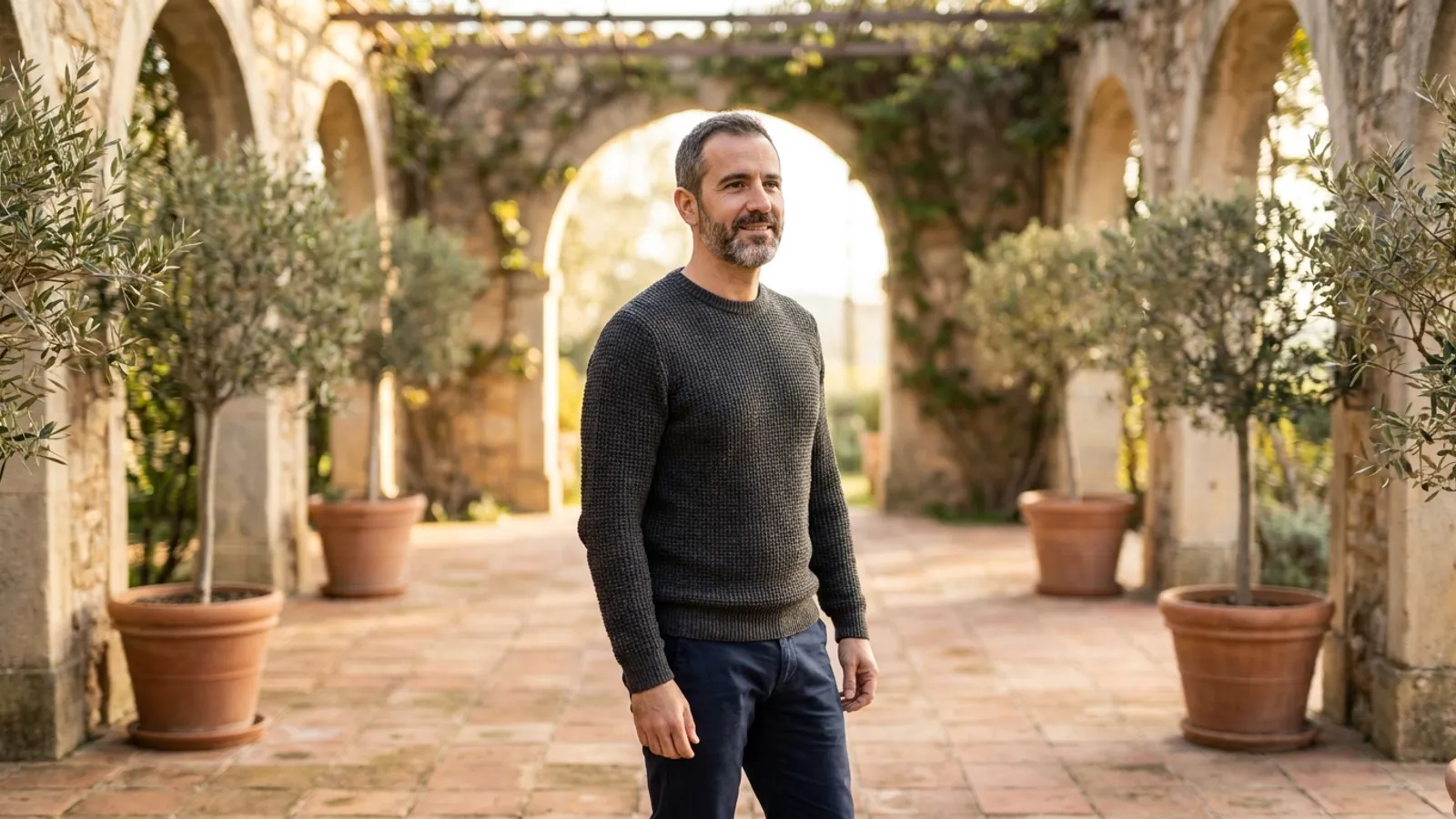 Hombre de mediana edad de pie con postura erguida y relajada en un espacio luminoso, reflejando recuperación y movilidad tras una intervención de hernia discal.